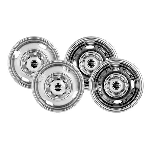 38-1608 – PACIFIC DUAL Wheel Simulator, Fits 16 Inch - 8 Lug, 4 Vent Holes Wheel Automatic Locking Hub Polished Stain...